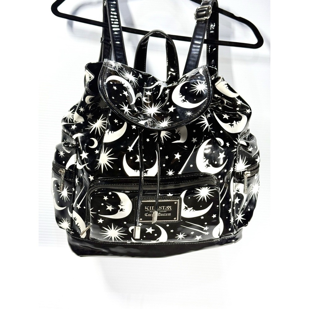 Killstar Under The Moon And Stars Backpack - Drawstring Shiny Vinyl Witchy